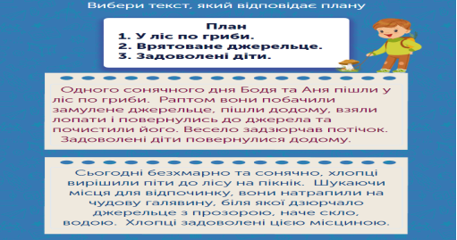 Українська мова для 4 класу: завдання та тести онлайн - Learning.ua -  Вибираємо текст згідно зі складеним планом